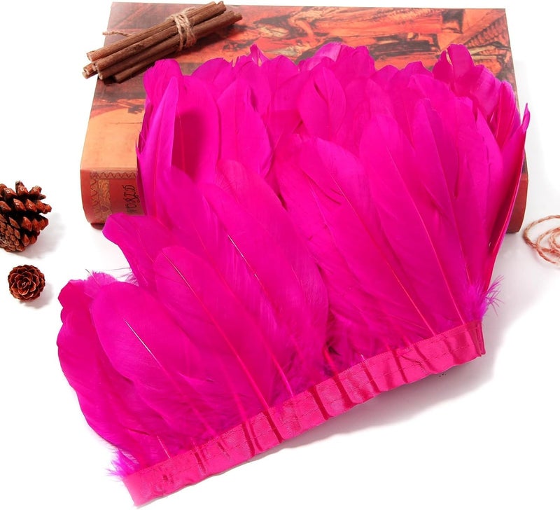 MAOFENG 2 Yards Natural Goose Feathers Trim Sewing Fringe Fashion Dress Sewing 6-8inch for DIY Handicrafts Costumes Decoration,Rose Red - Image 5